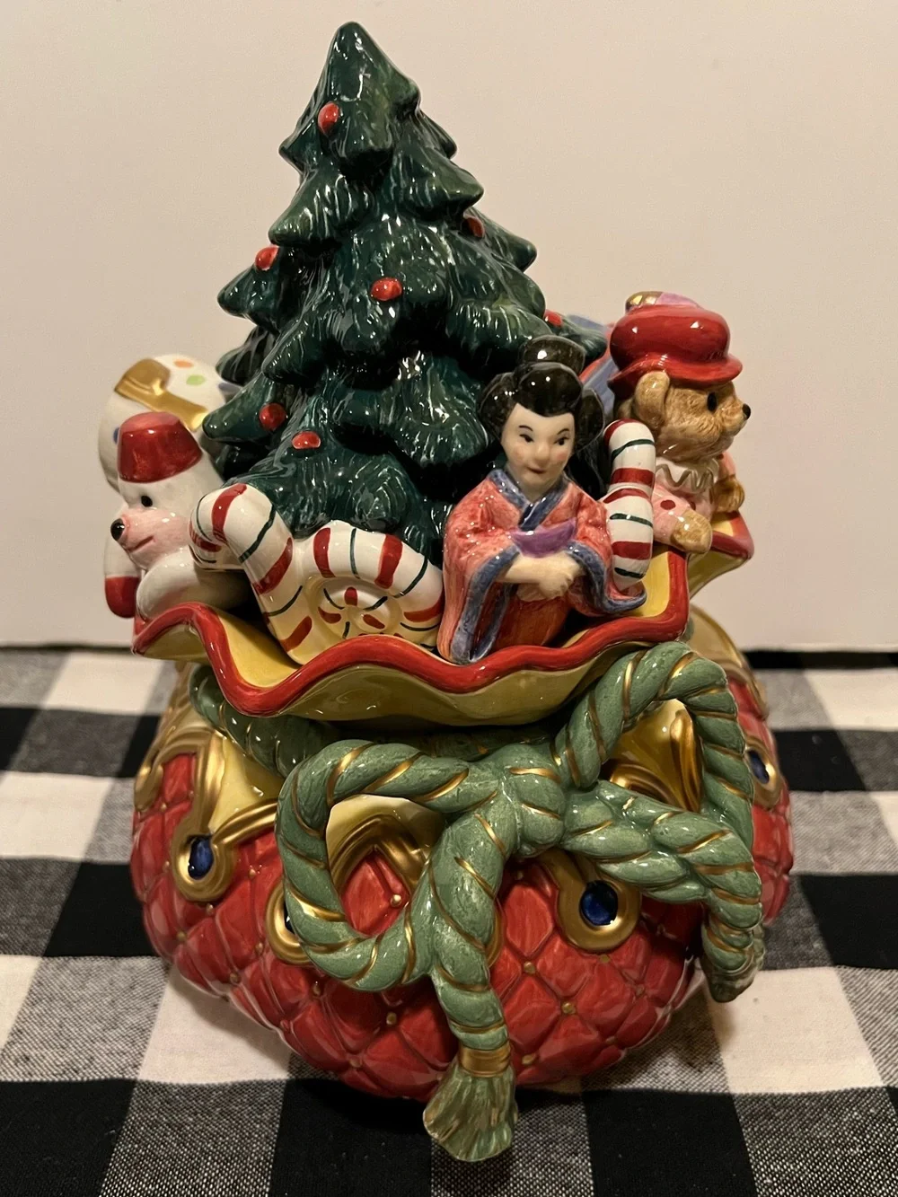 NWT FITZ & FLOYD CHRISTMAS COURT TOY BAG CANDY JAR.